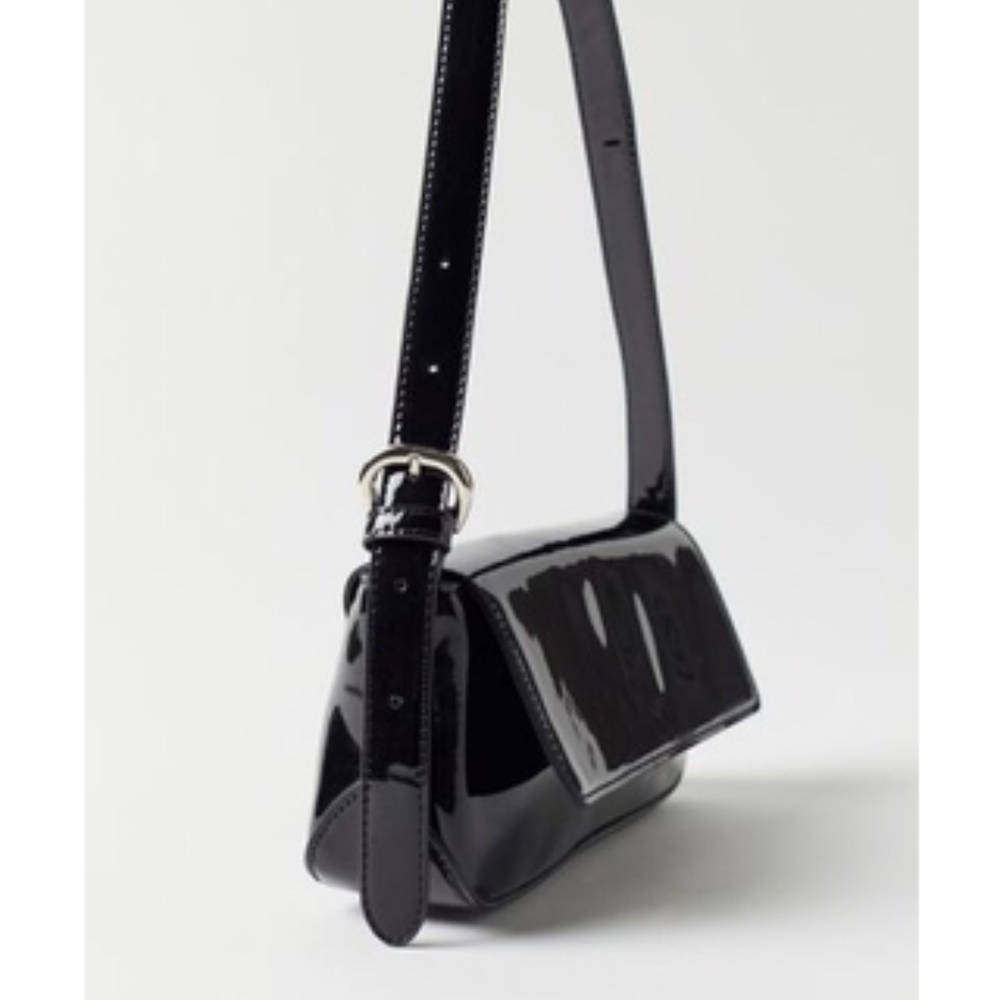 NWT Urban Outfitters Patent Shoulder Baguette Bag, Black